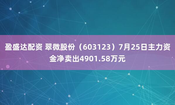盈盛达配资 翠微股份（603123）7月25日主力资金净卖出4901.58万元